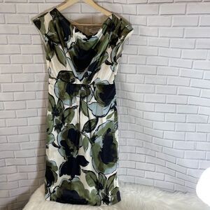 Max Mara Abstract Floral Center Pleat Dress Sz 2